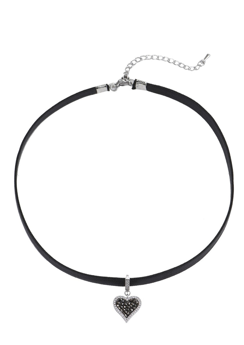 Hikaru Black Heart Leather Choker Necklace