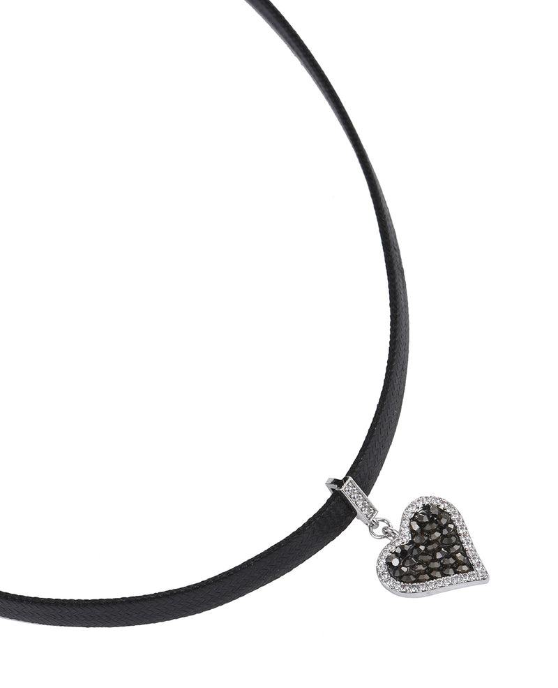 Hikaru Black Heart Leather Choker Necklace