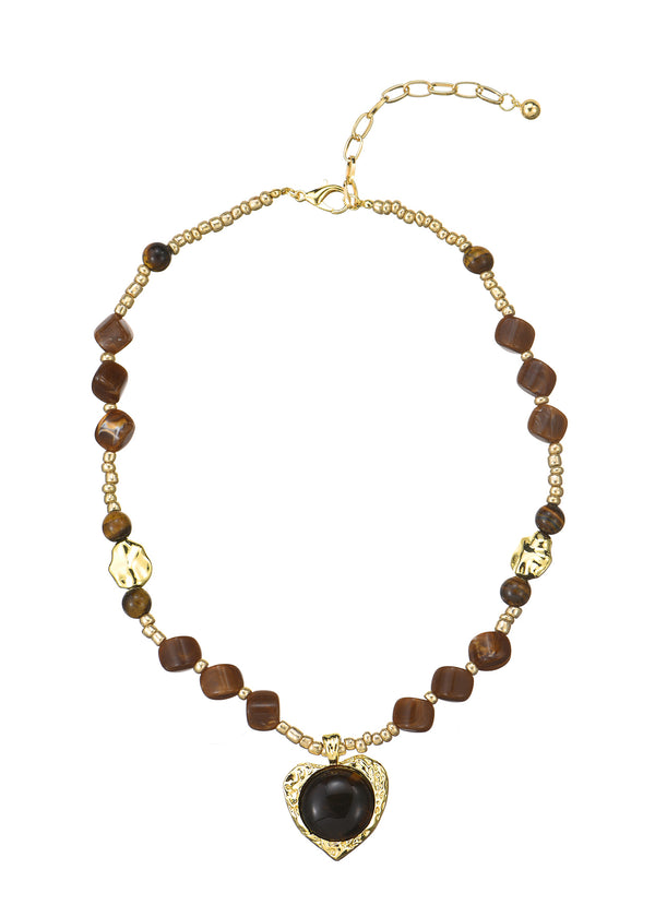 Manuelle Brown Stone Golden Necklace
