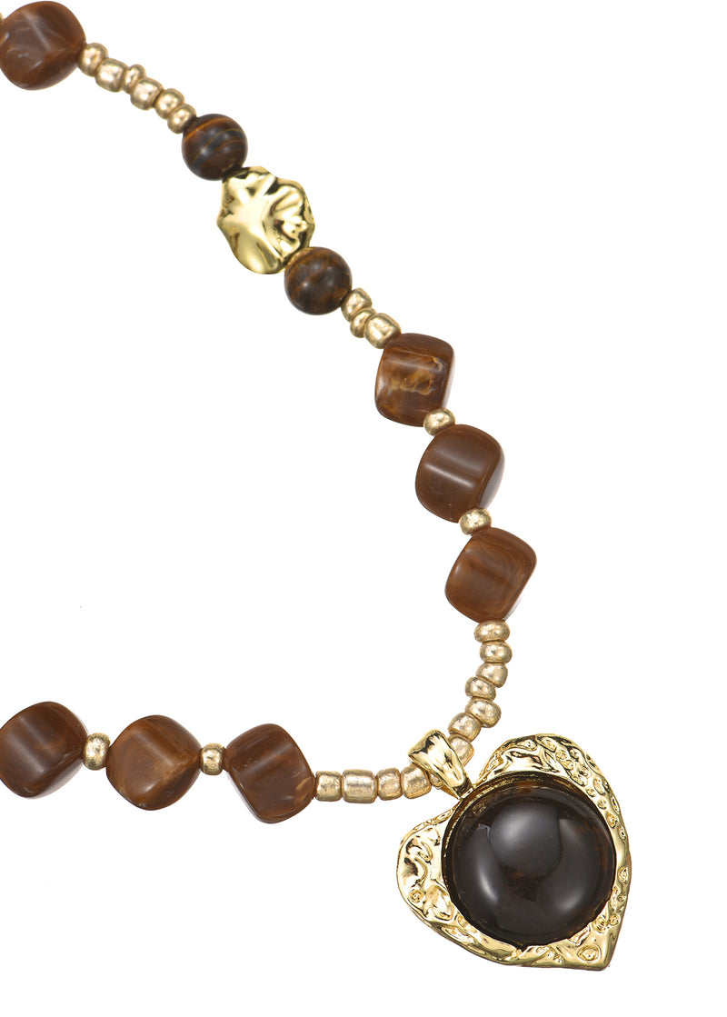 Manuelle Brown Stone Golden Necklace
