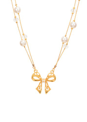 Kimmy Pearl Bow Golden Necklace