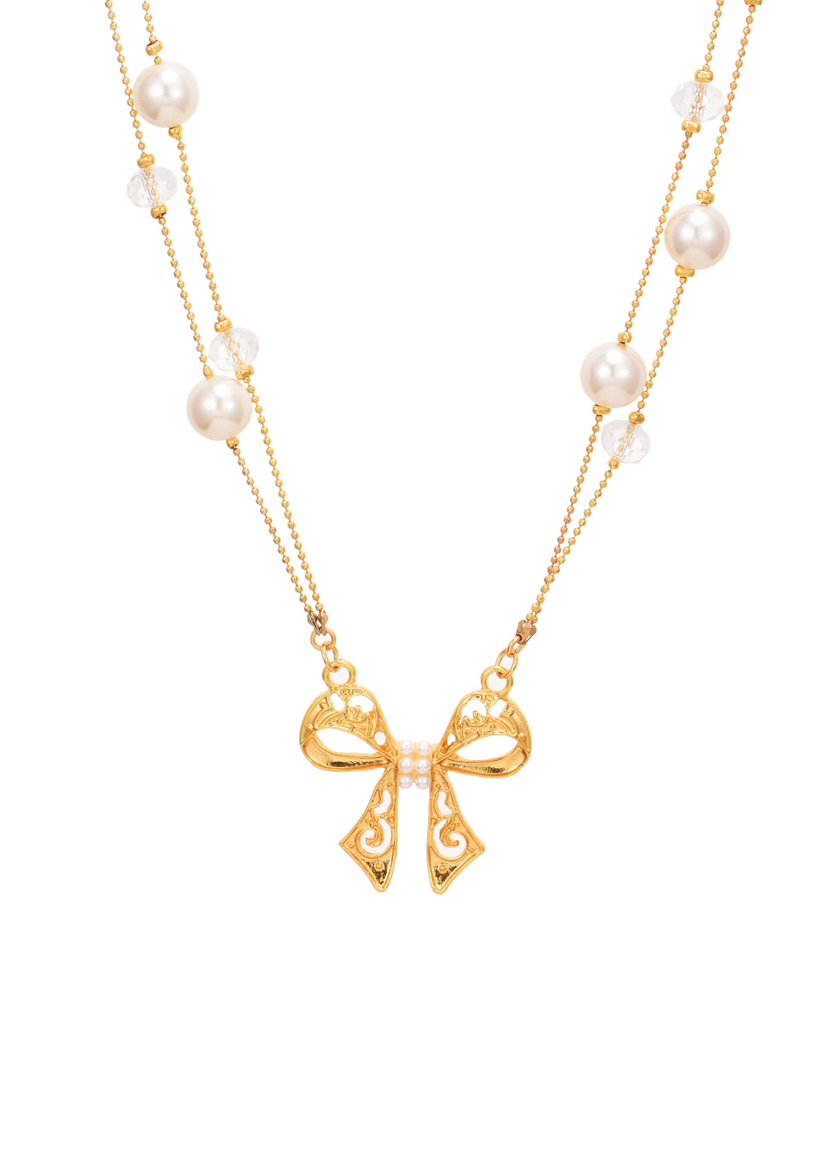 Kimmy Pearl Bow Golden Necklace