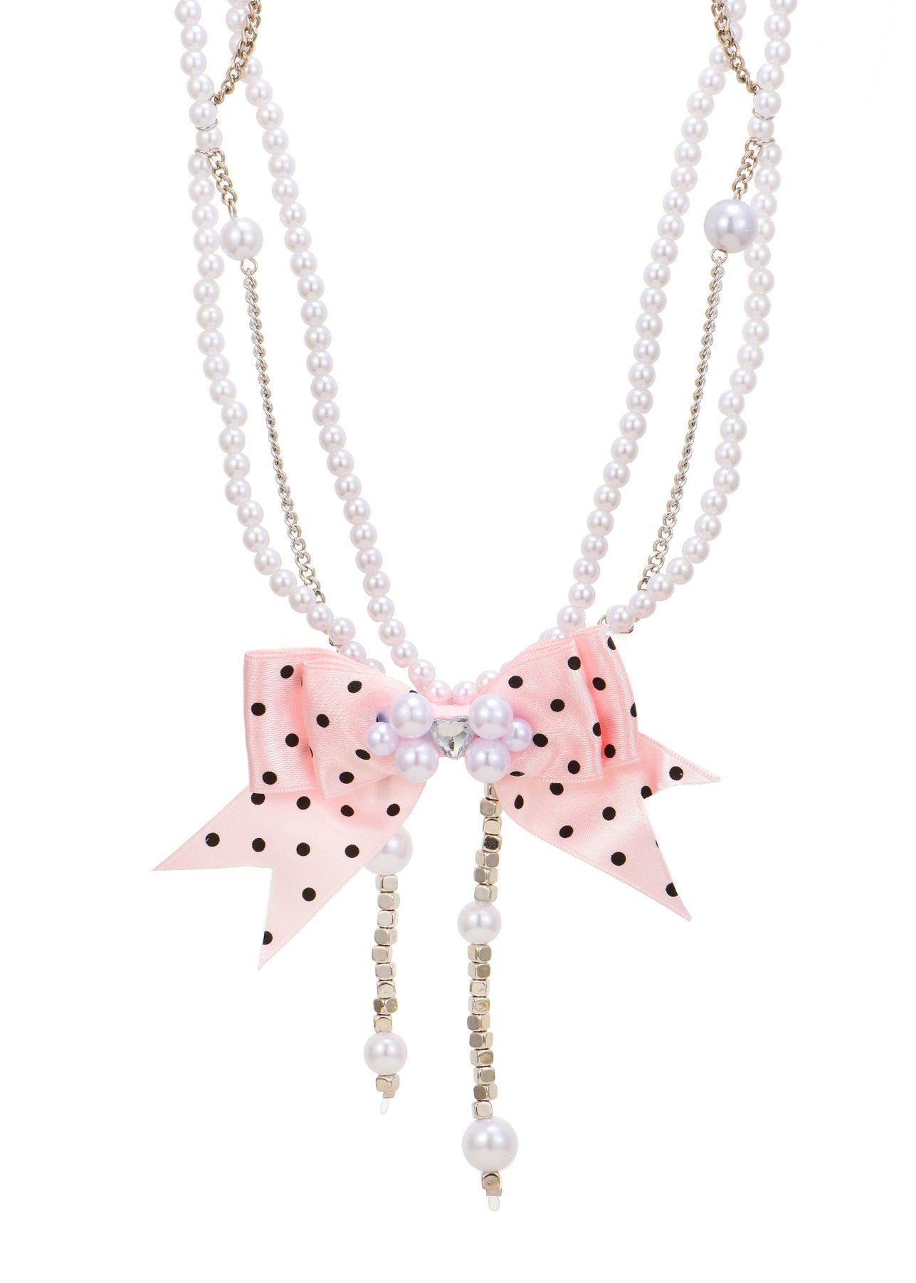 Brianne Pink Bow Pearl Necklace