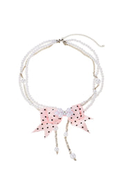 Brianne Pink Bow Pearl Necklace