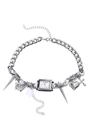 Midnight O'Clock Y2k Grunge Silver Choker Necklace