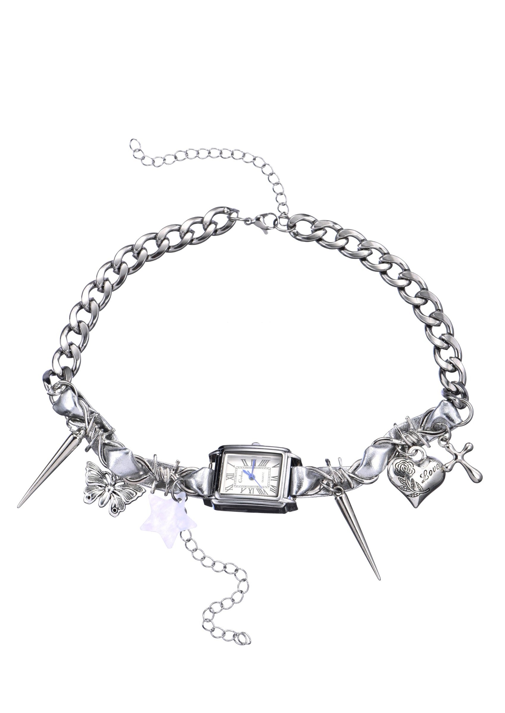 Midnight O'Clock Y2k Grunge Silver Choker Necklace – Vintage