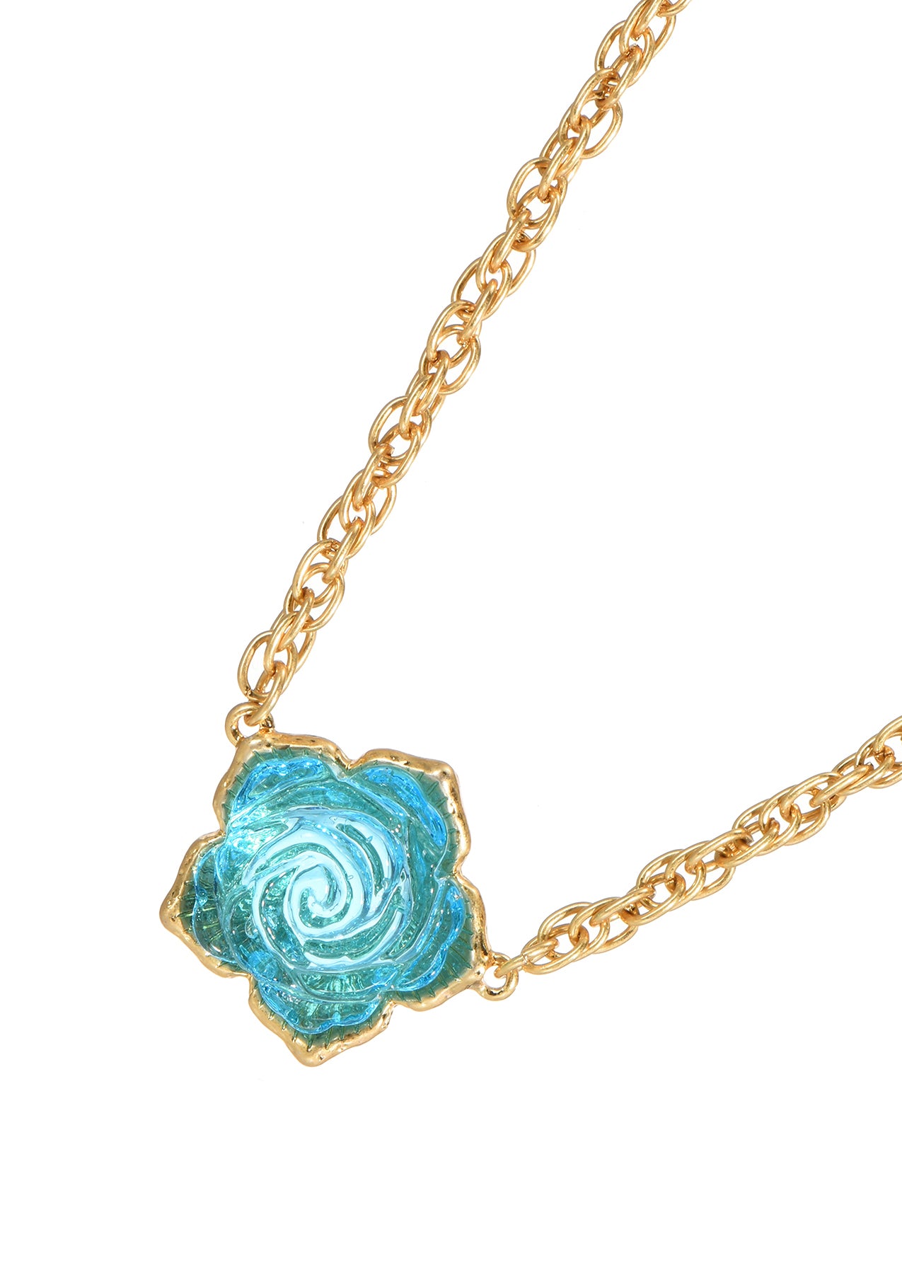 Midsummer Night Dream Blue Rose Golden Necklace