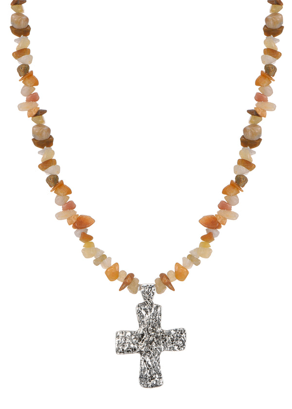 Cillian Natural Stone Cross Silver Necklace