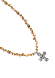 Cillian Natural Stone Cross Silver Necklace