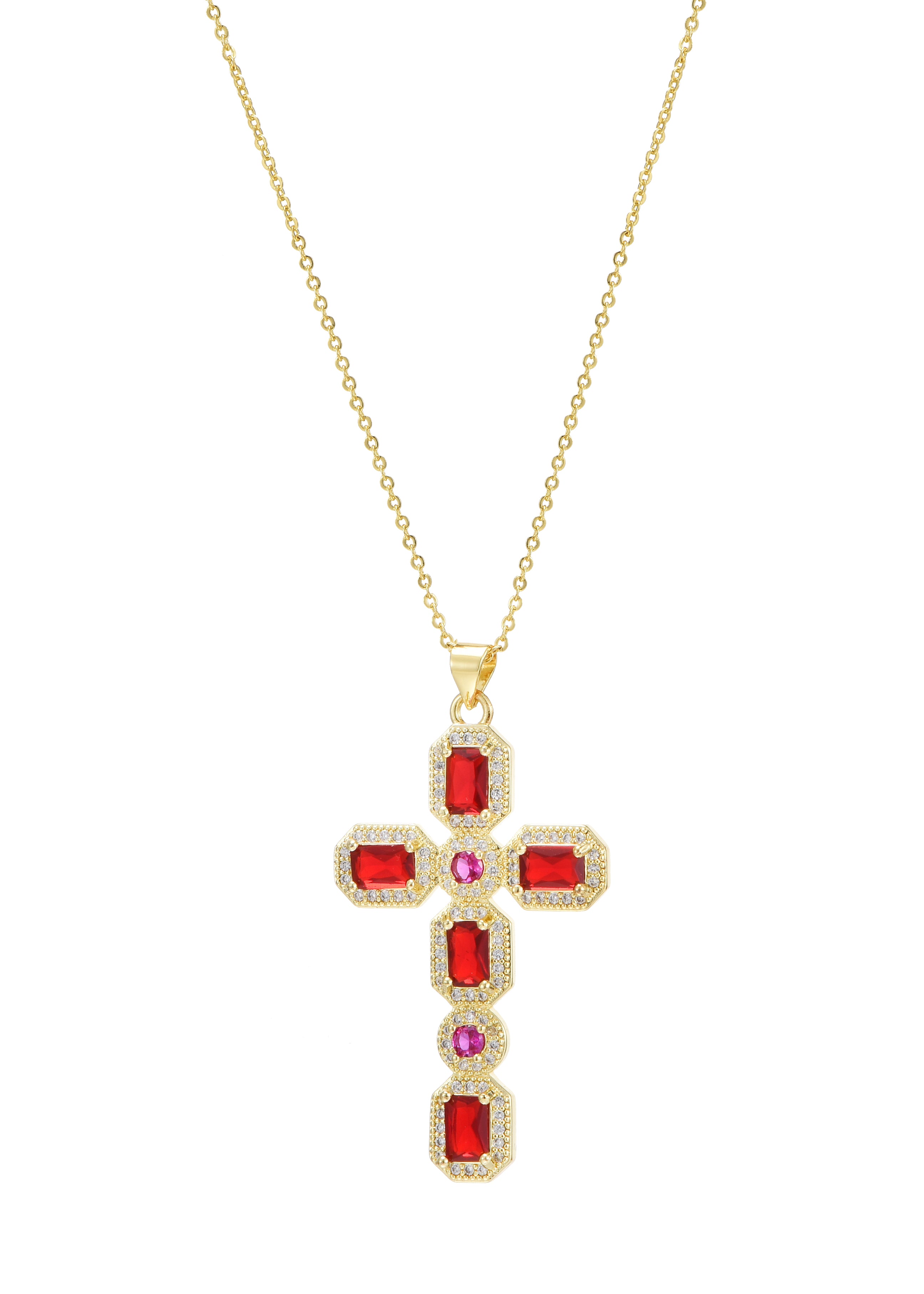 Scarlett Red Golden Cross Necklace