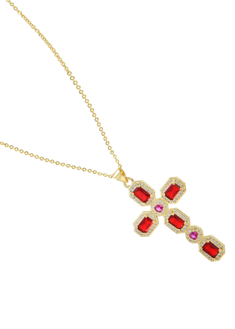 Scarlett Red Golden Cross Necklace