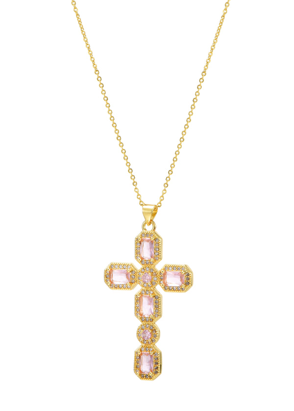 Scarlett Pink Golden Cross Necklace