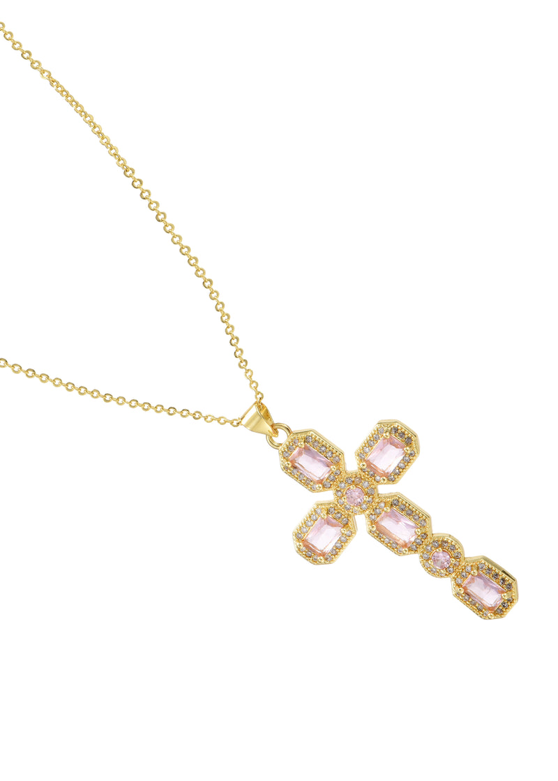 Scarlett Pink Golden Cross Necklace