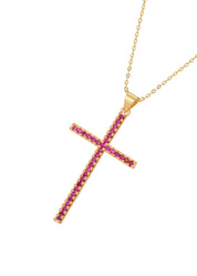 Charline Red Rose Fine Cross Golden Necklace