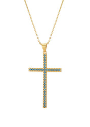 Charline Blue Turquoise Fine Cross Golden Necklace