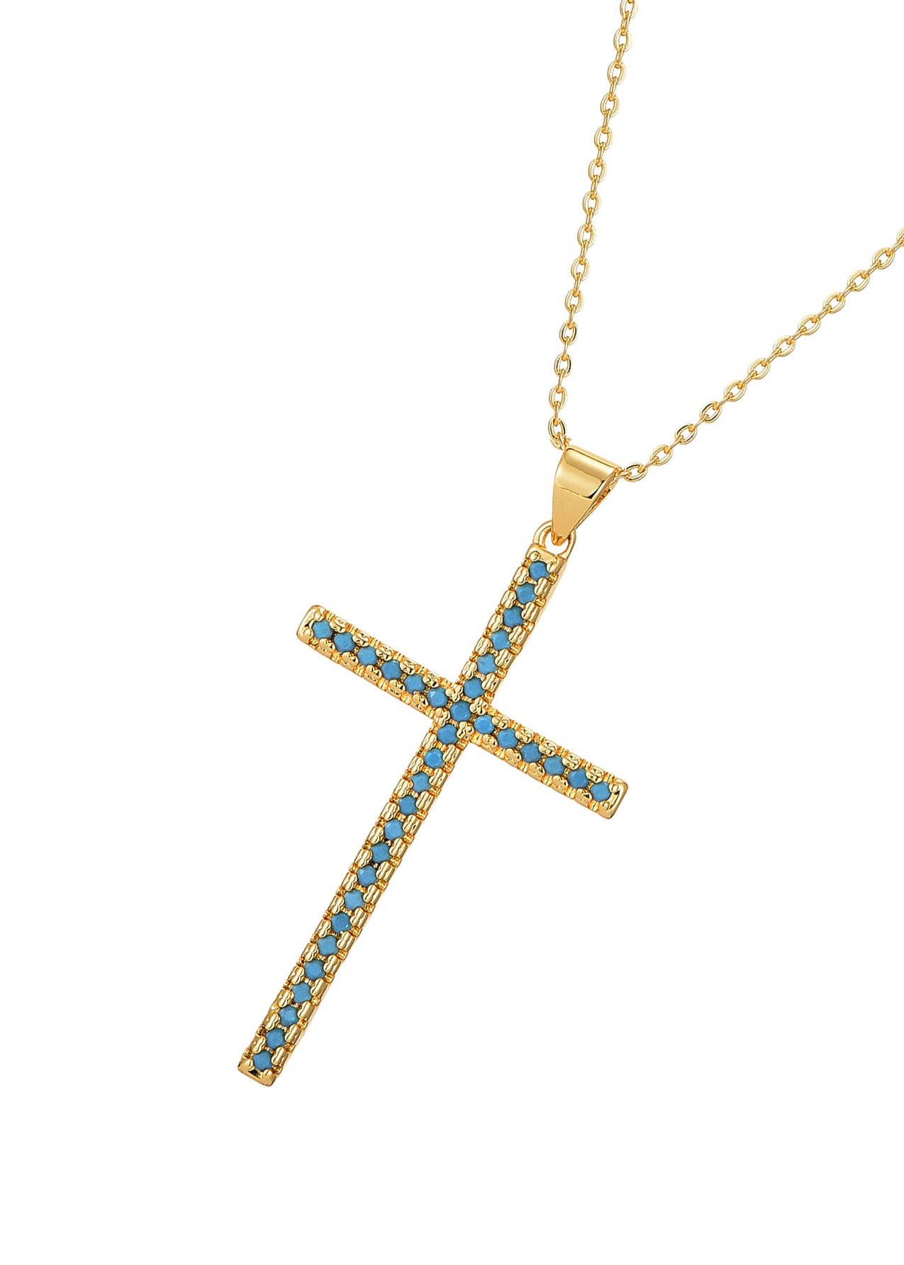 Charline Blue Turquoise Fine Cross Golden Necklace