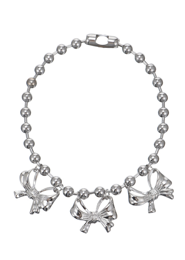 Cleo Giant Bows Silver Choker Necklace