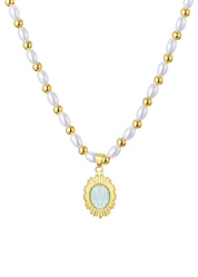 Anne Camilla Blue Myth Pearl Golden Necklace