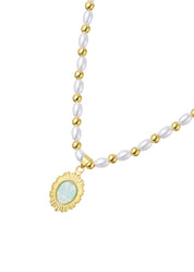 Anne Camilla Blue Myth Pearl Golden Necklace