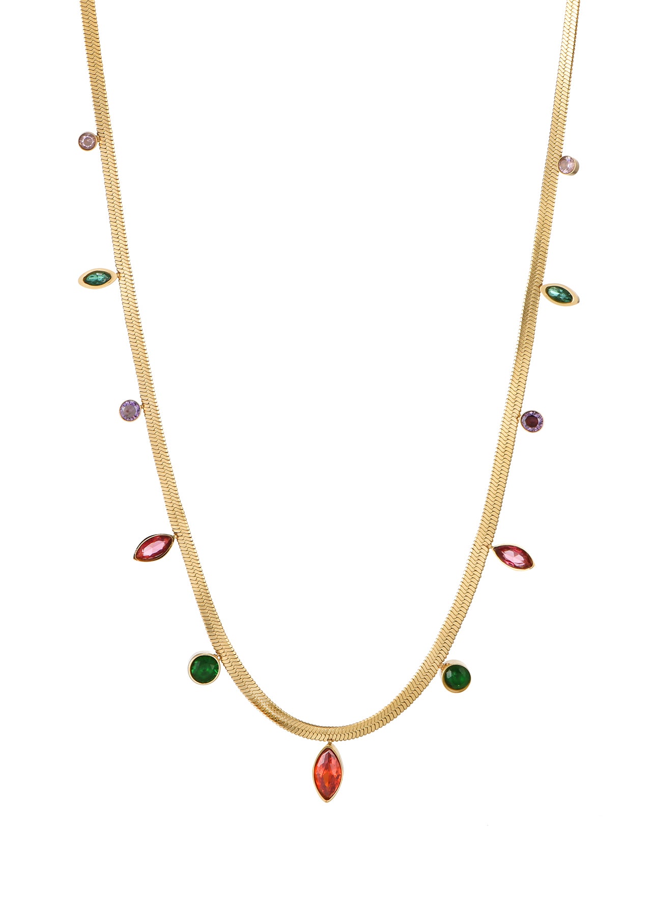 Julia Colorful Stones Golden Chain Necklace