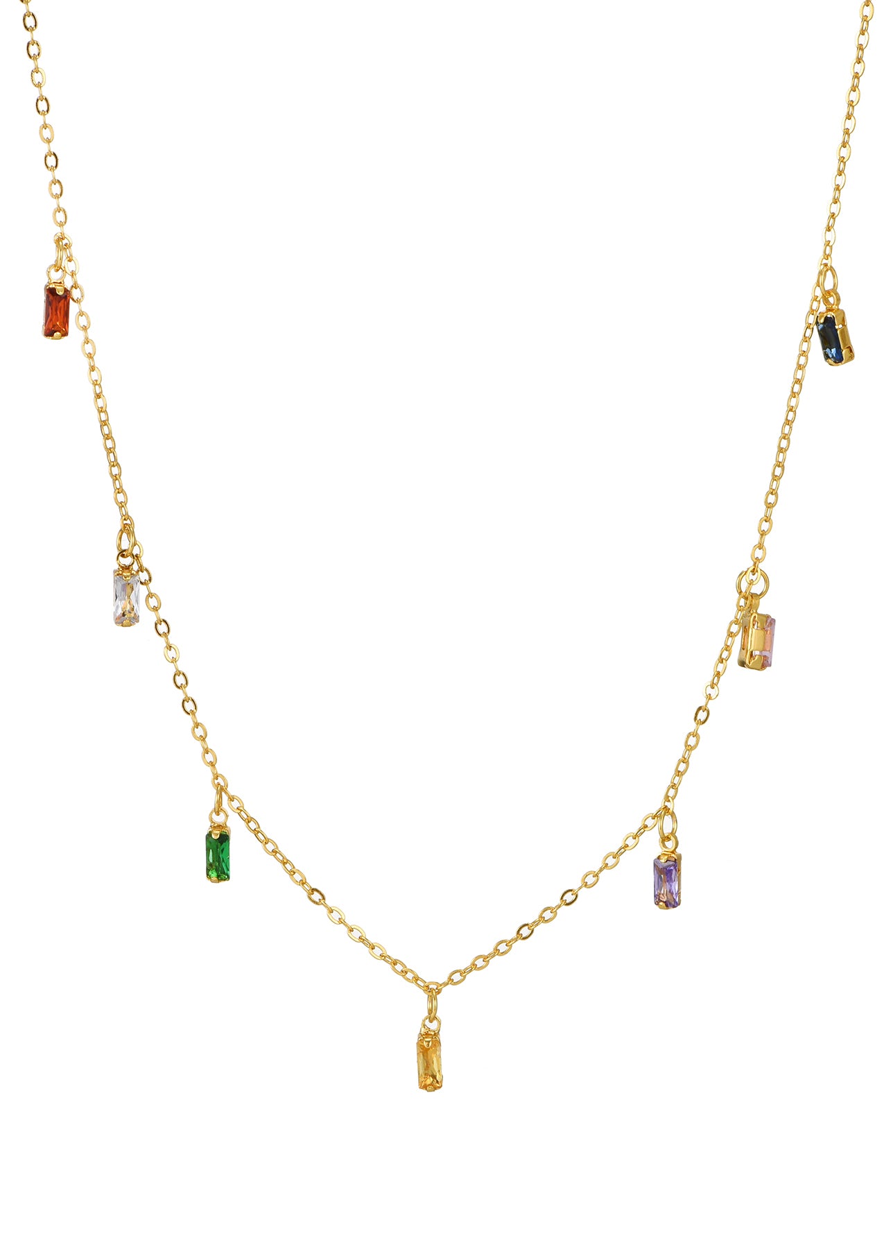 Jill Colorful Crystal Layer Golden Necklace