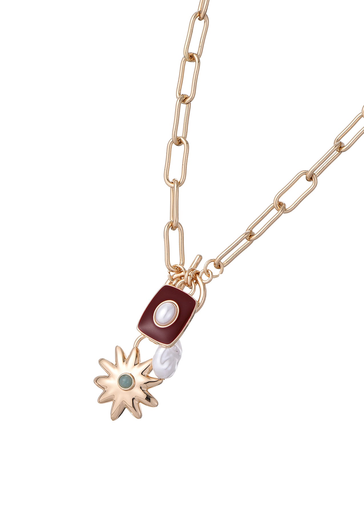 Charis Sun Pearl Red Golden Necklace