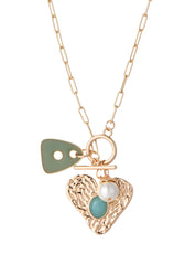 Charis Heart Pearl Blue Golden Necklace