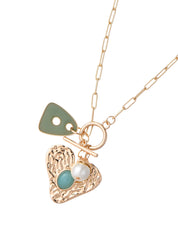 Charis Heart Pearl Blue Golden Necklace