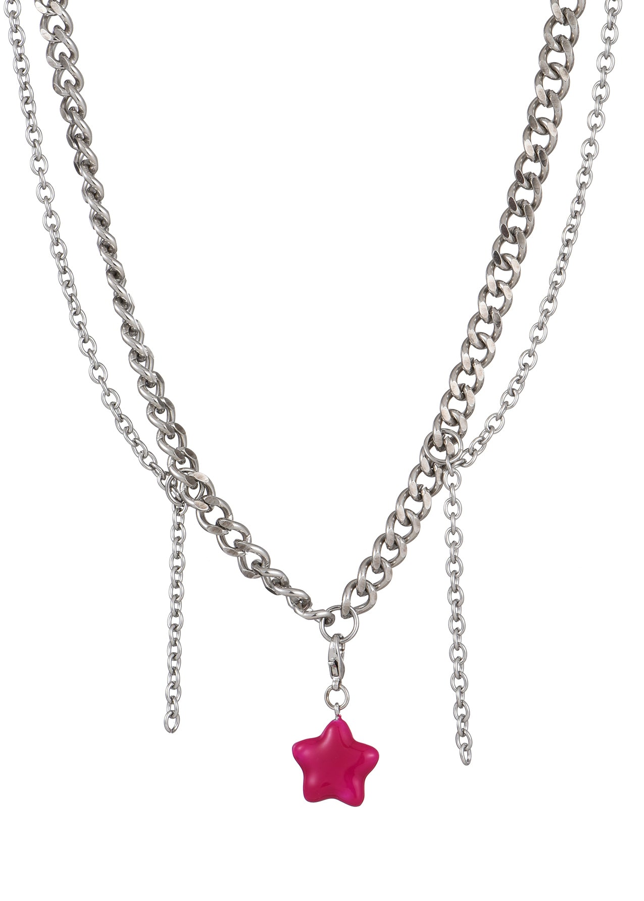 Josh Hot Pink Silver Chain Necklace