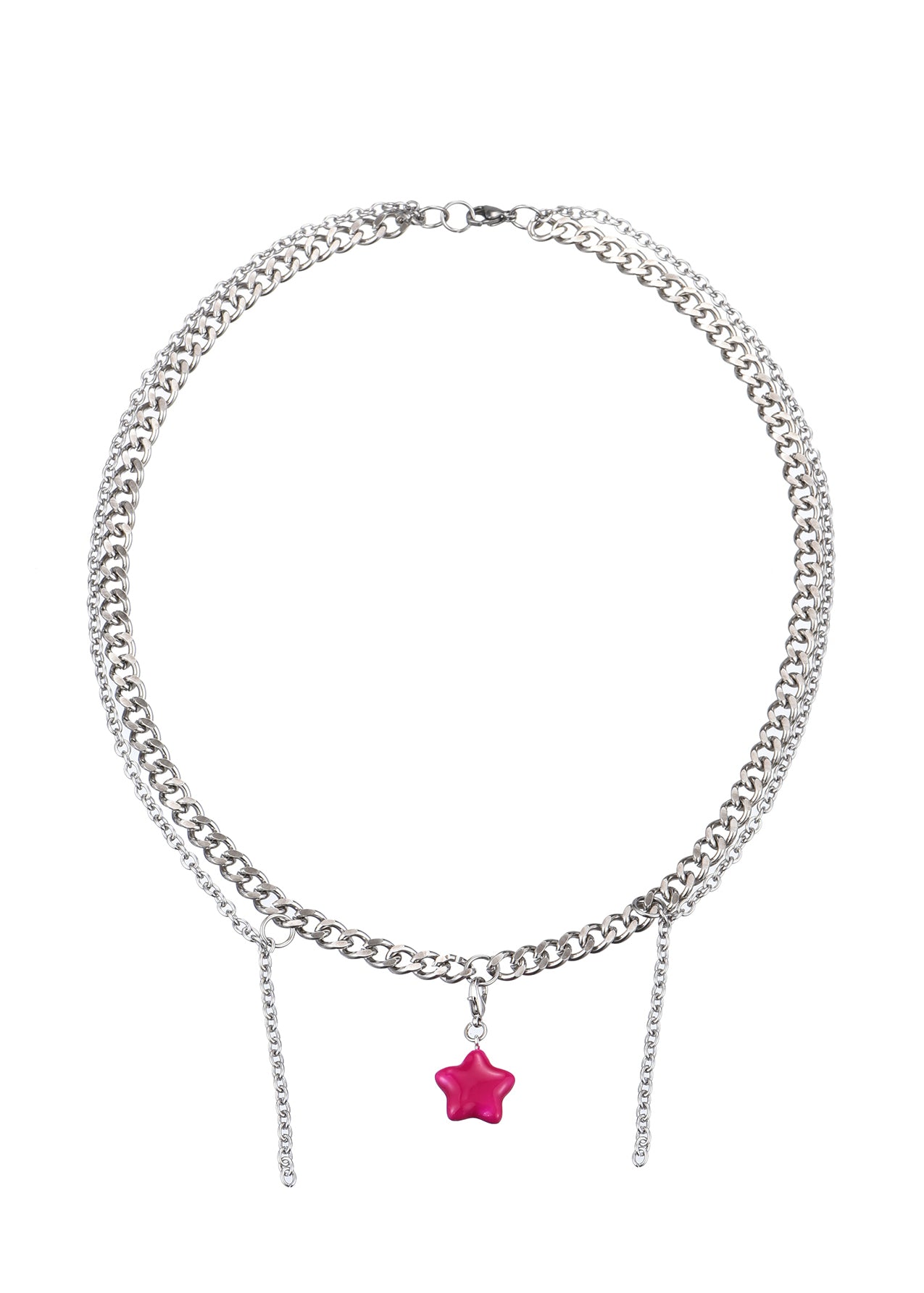 Josh Hot Pink Silver Chain Necklace