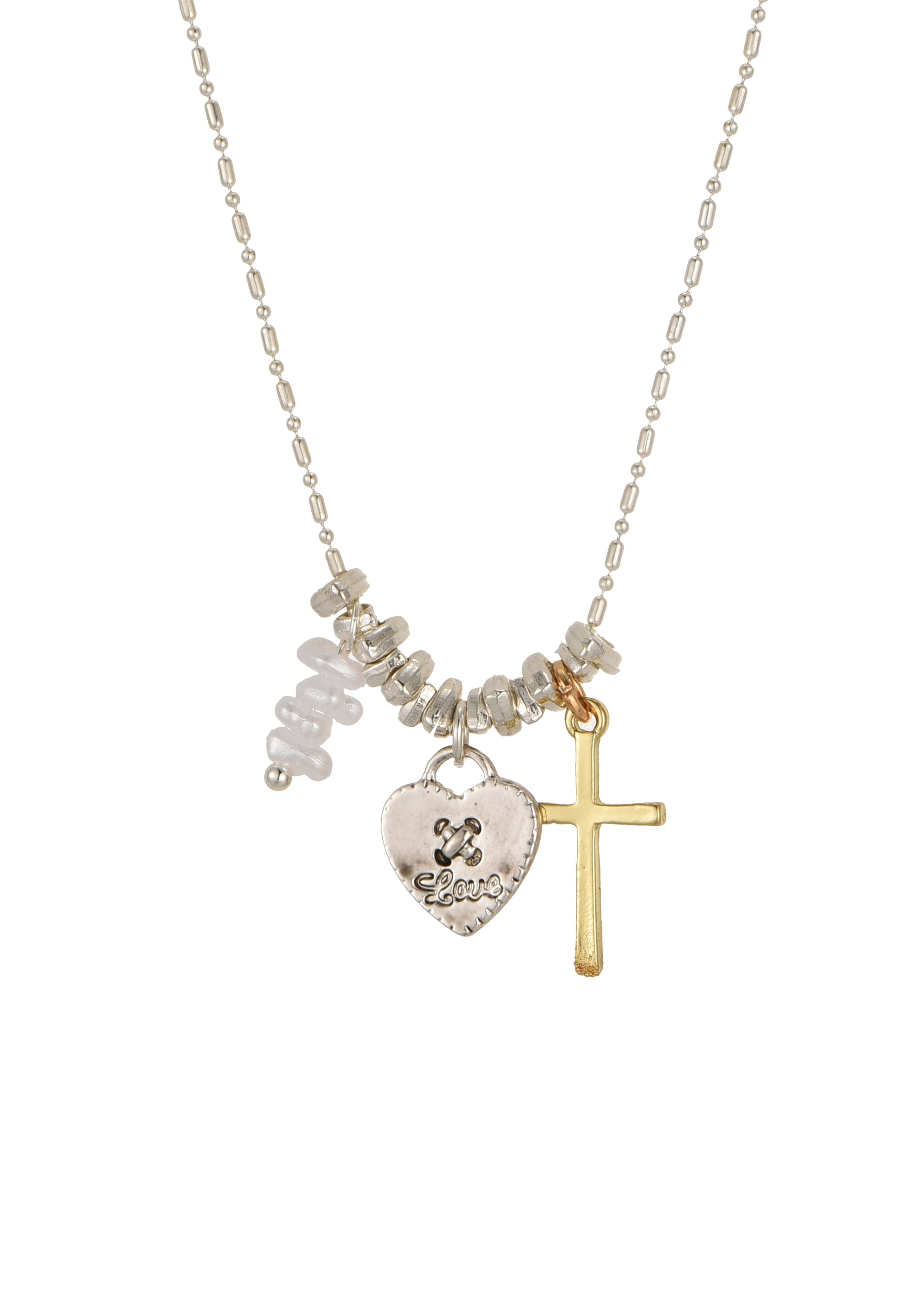 Mary Heart Cross Silver Necklace