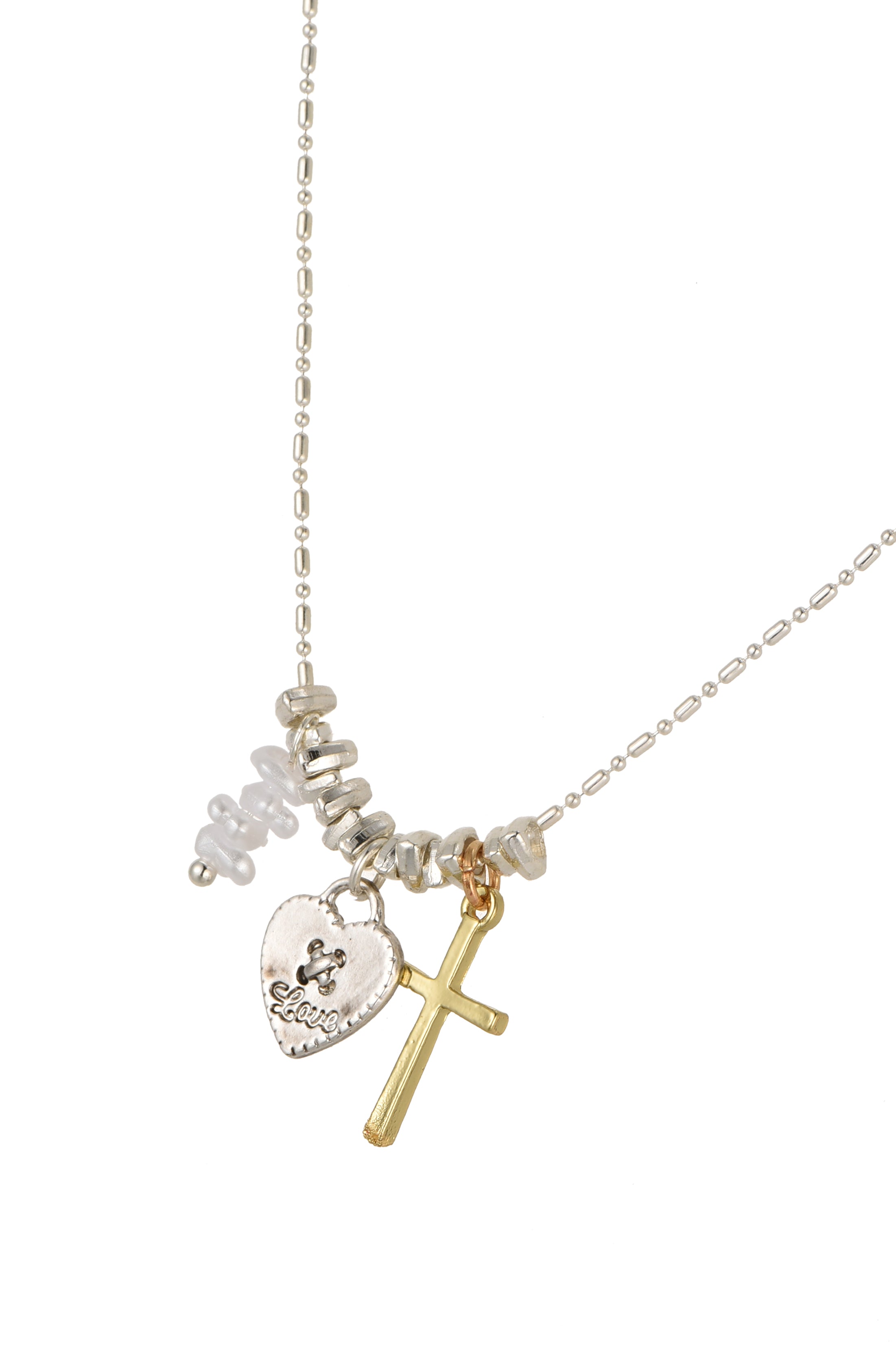 Mary Heart Cross Silver Necklace