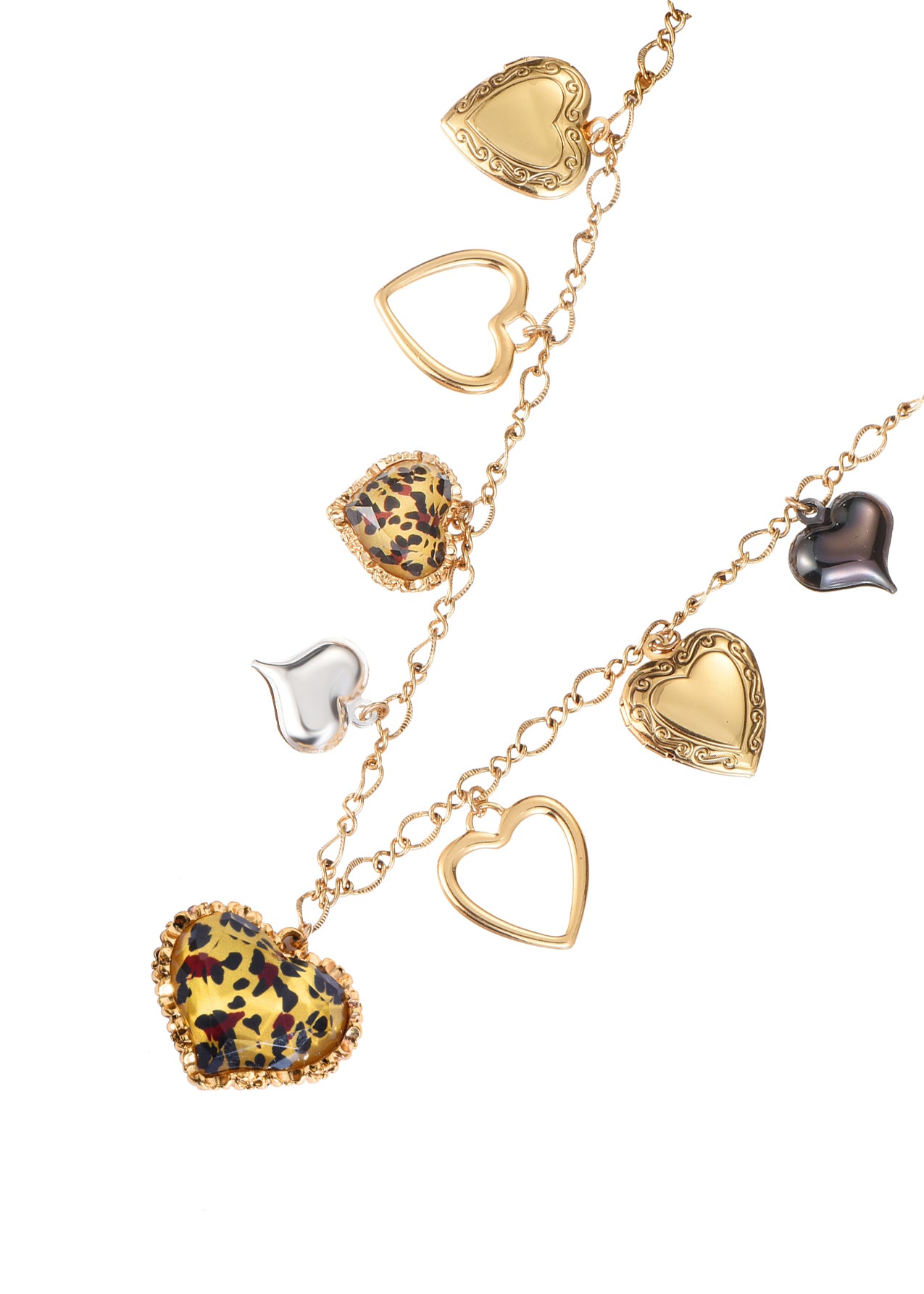 Leo Leopard Heart Long Chain Golden Necklace