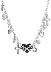 Hynes Black Heart Y2k Silver Necklace