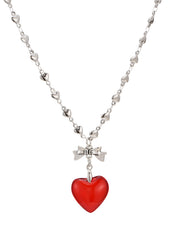 Aimee Red Love Bow Silver Necklace