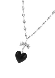 Aimee Black Love Bow Silver Necklace