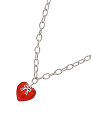 Aimee Red Love Bow Silver Necklace II