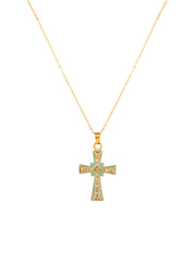 Benji Summer Mint Green Cross Golden Necklace