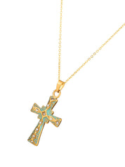 Benji Summer Mint Green Cross Golden Necklace