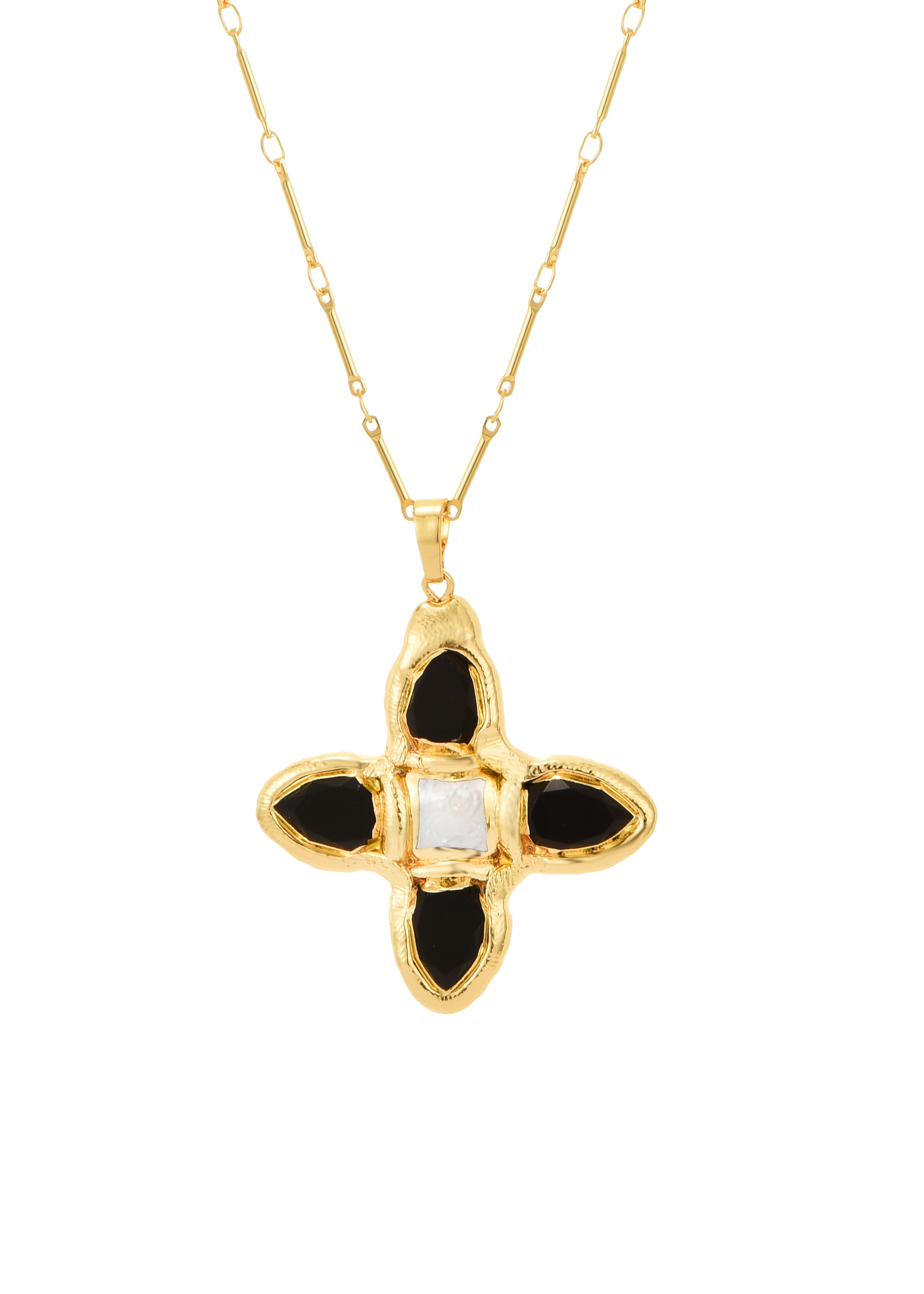 Lou Tiger's Eye Shell Cross Gold Necklace
