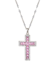 Georgia Cross Necklace - Pink Silver