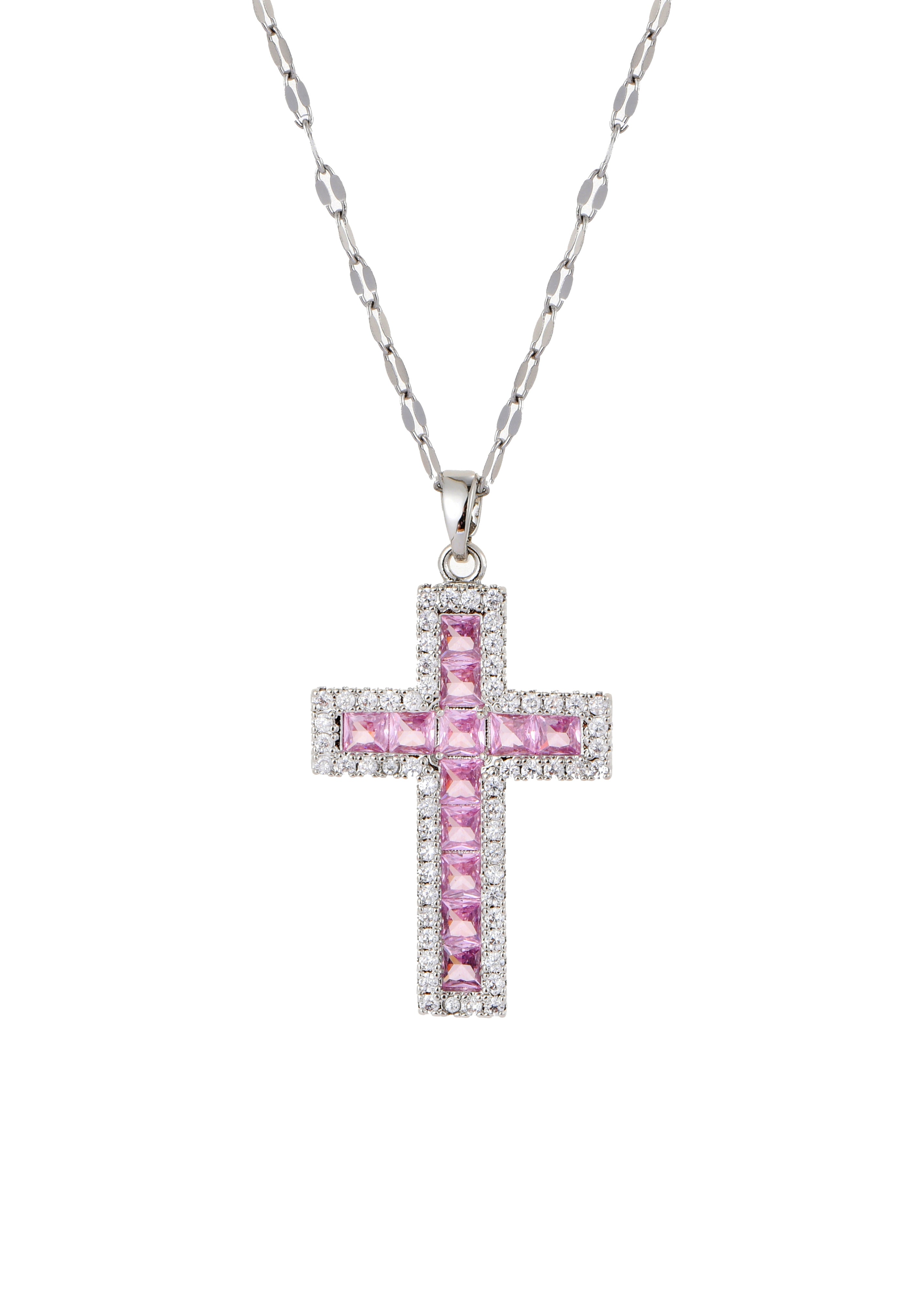 Georgia Cross Necklace - Pink Silver