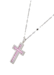 Georgia Cross Necklace - Pink Silver