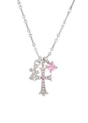 Val Duo Cross  Pink Silver Necklace