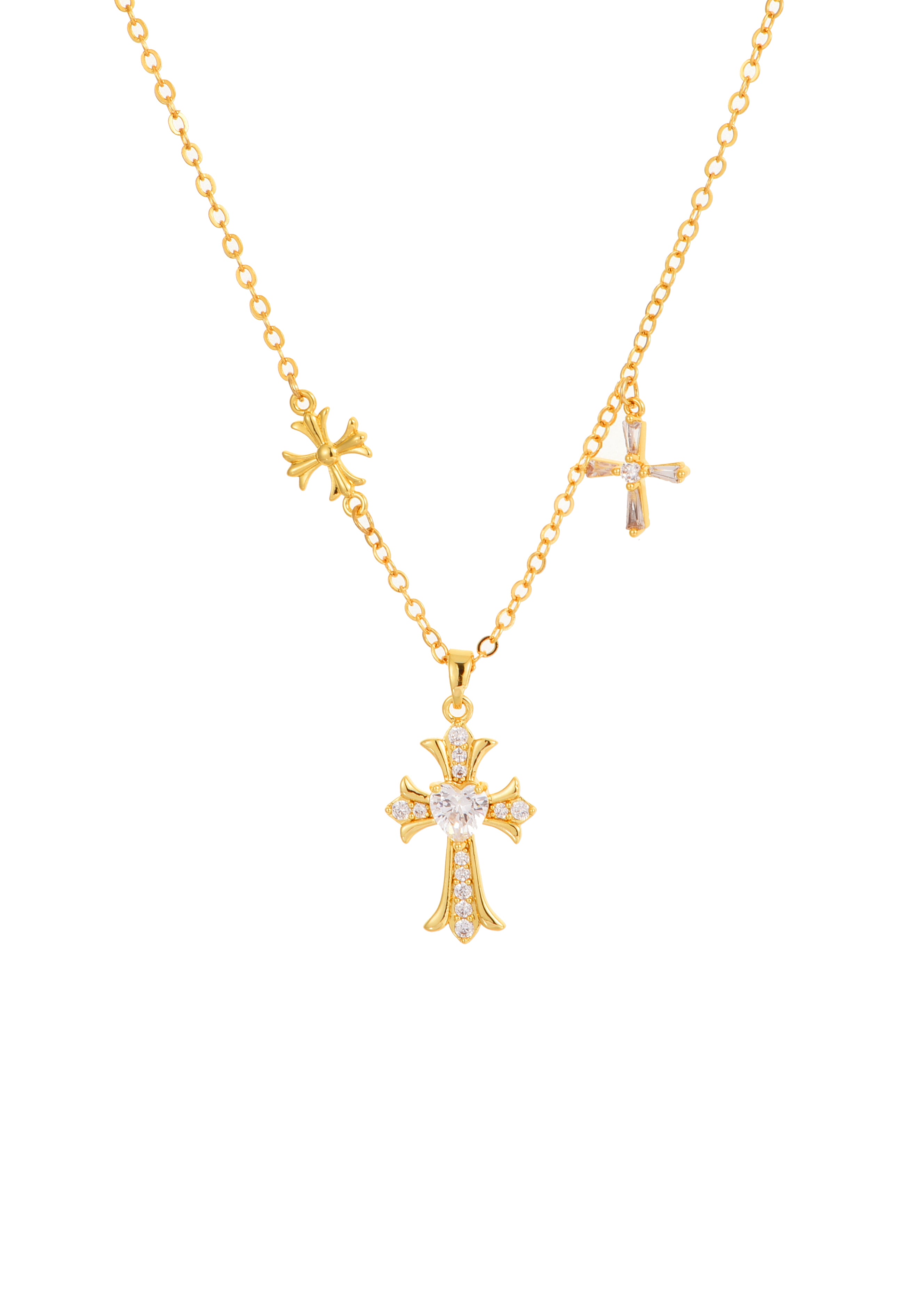 Gina Trio Cross Necklace - Golden