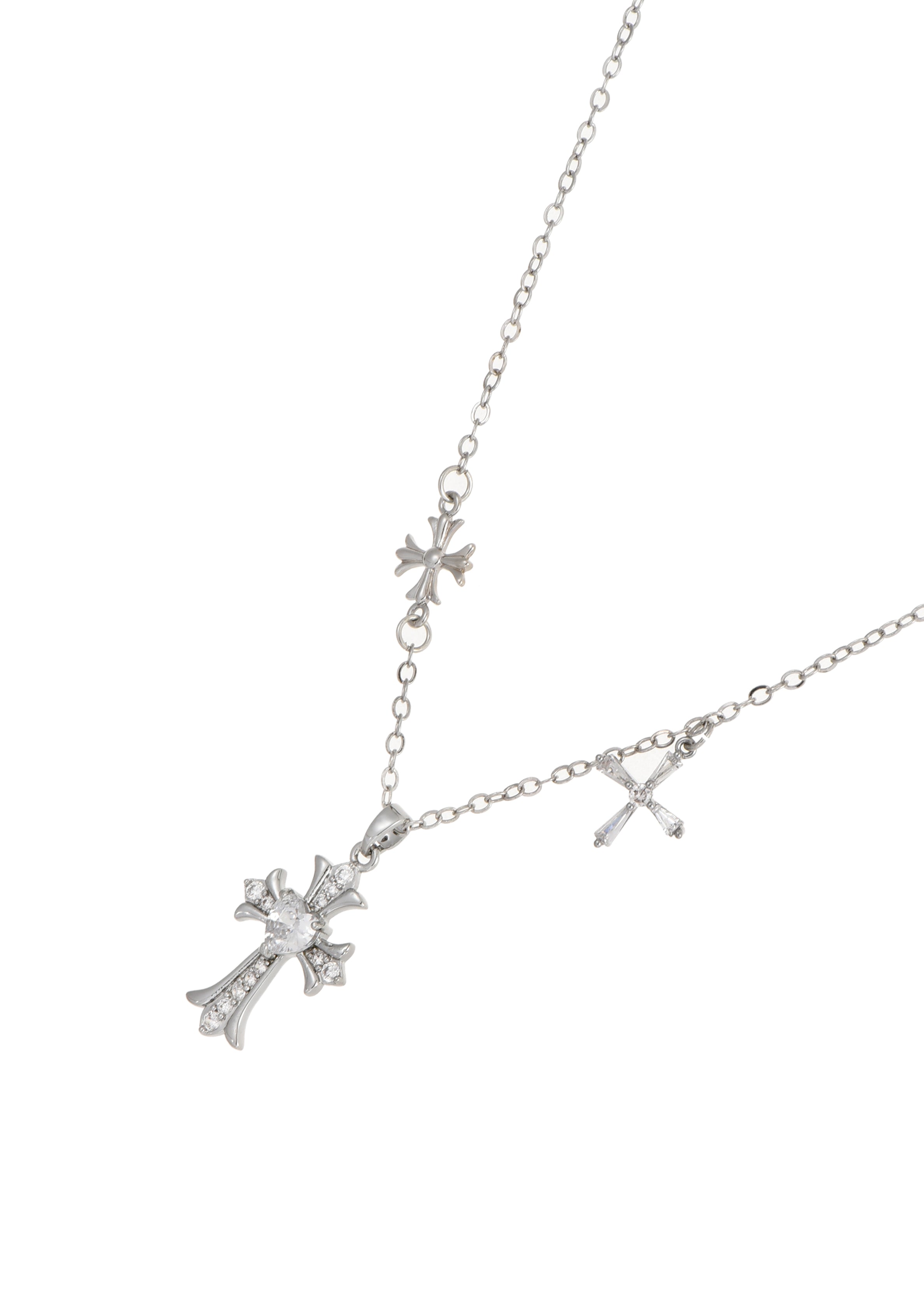 Gina Trio Cross Necklace - Silver