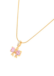 Marvis Pink Bow Golden Necklace