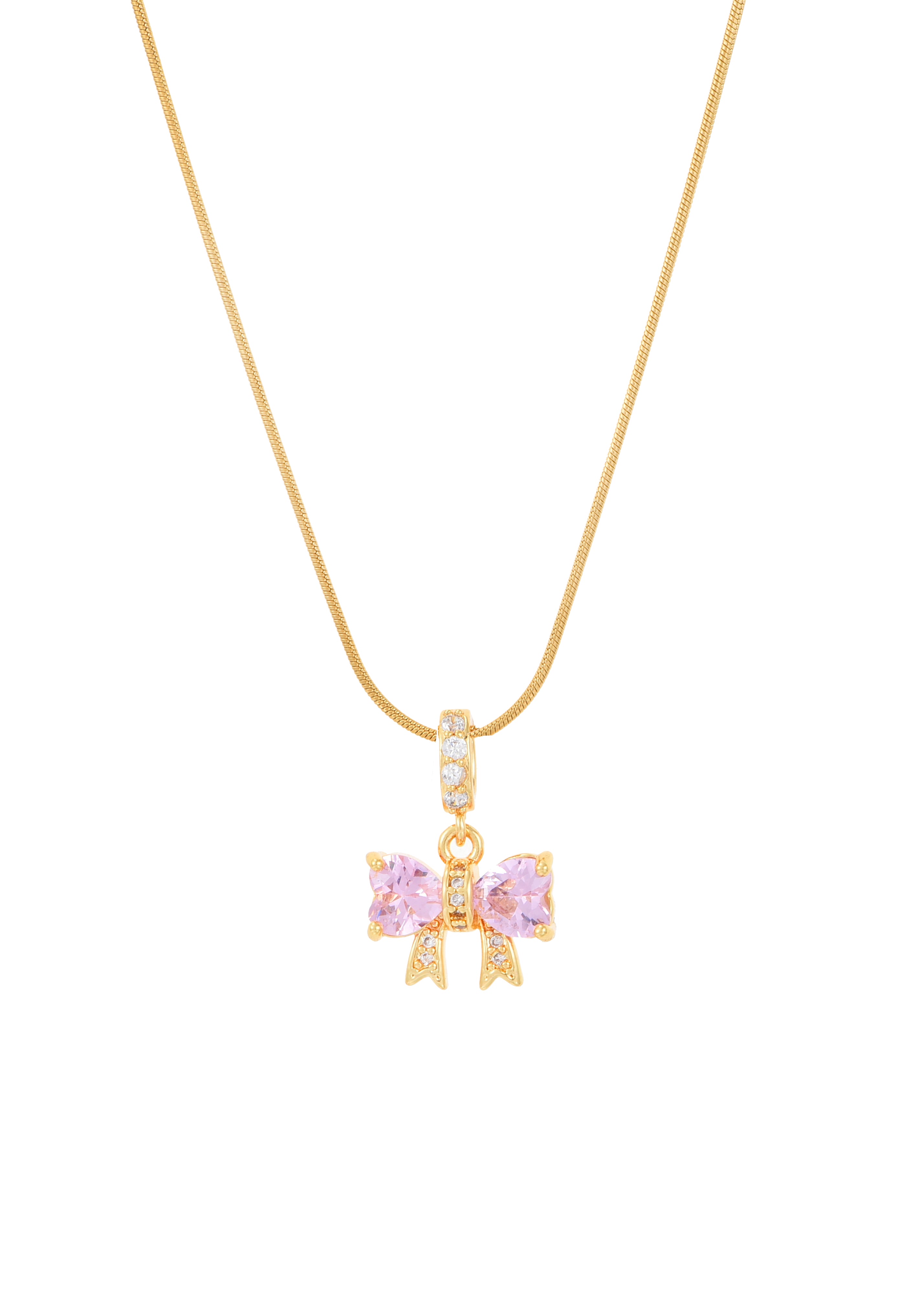 Marvis Pink Bow Golden Necklace