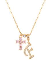 Pink Cross Alphabets Necklace - Golden