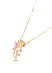Pink Cross Alphabets Necklace - Golden